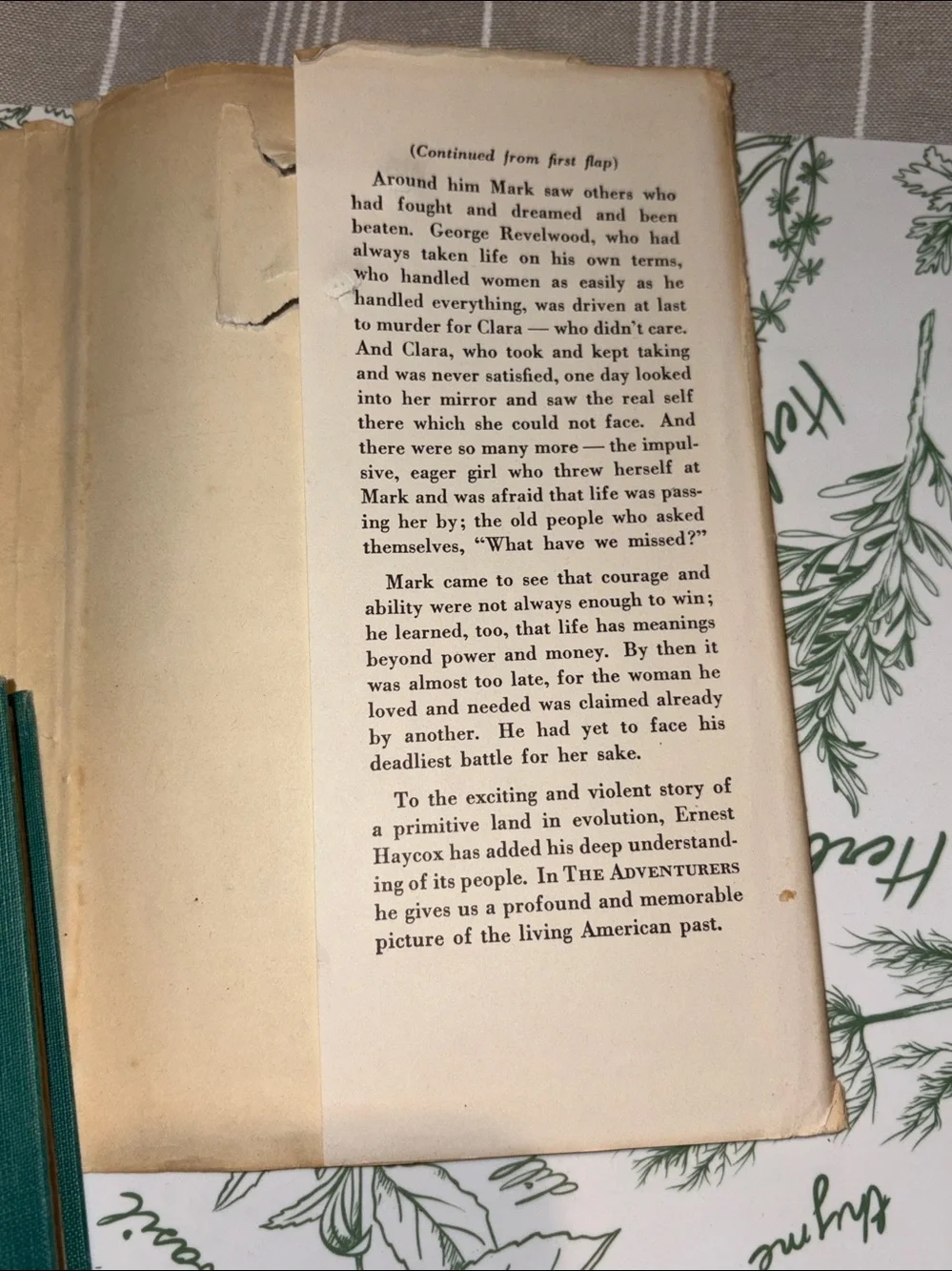 VTG 1954 The Adventurers by Ernest Haycox Hardcover Book Western Frontier Fictio
